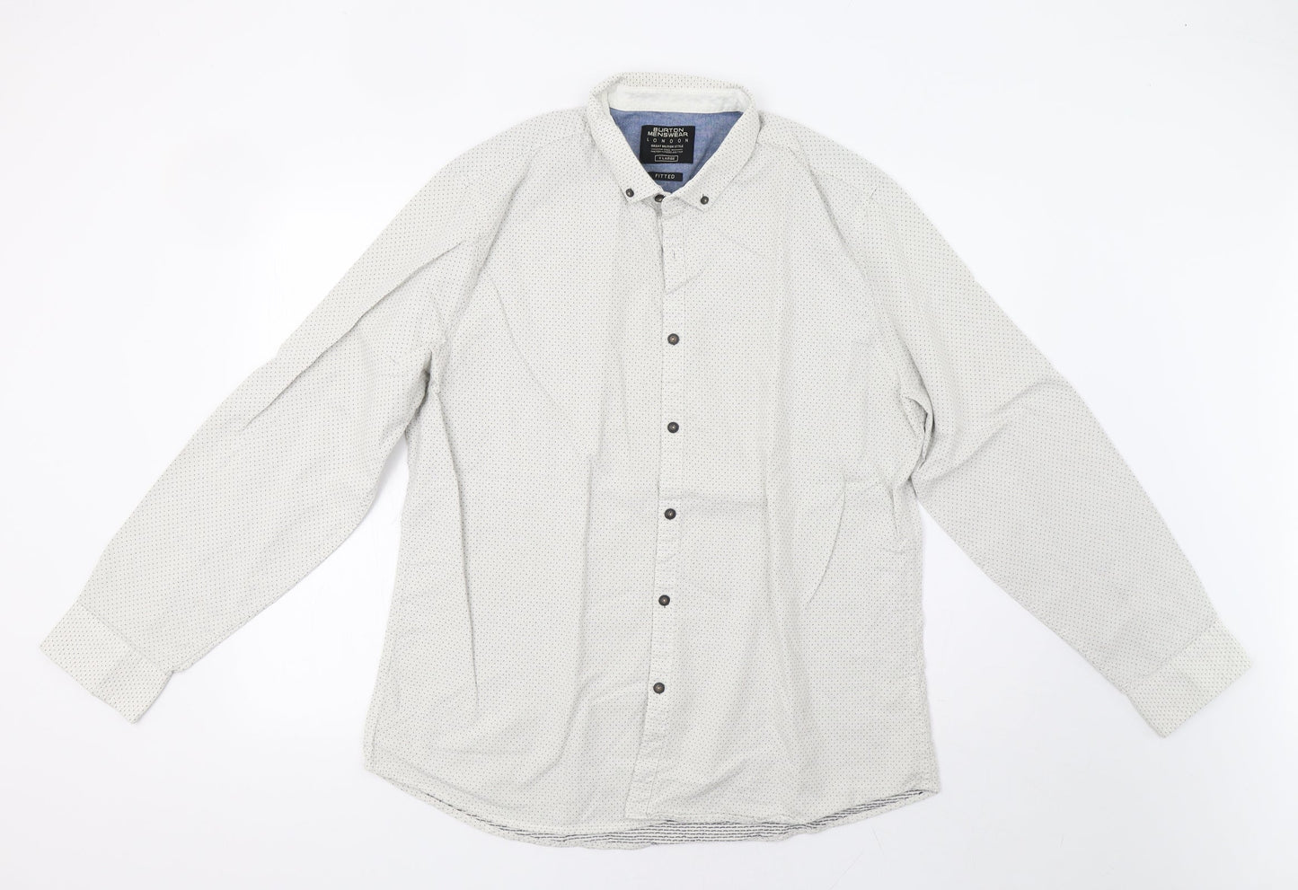 Mens UK Size XL Burton Grey  Button-Up Long Sleeve Casual Shirt