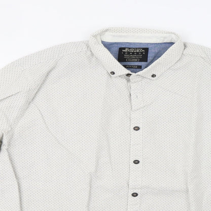 Mens UK Size XL Burton Grey  Button-Up Long Sleeve Casual Shirt