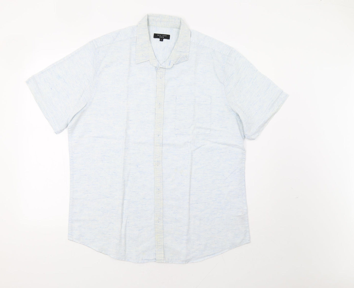 Mens UK Size L New Look Blue  Button-Up Short Sleeve Casual Shirt