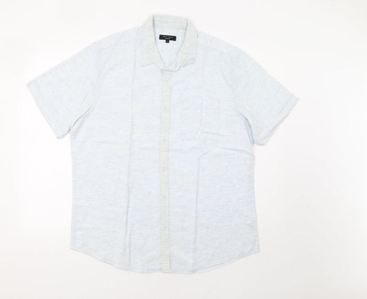 Mens UK Size L New Look Blue  Button-Up Short Sleeve Casual Shirt