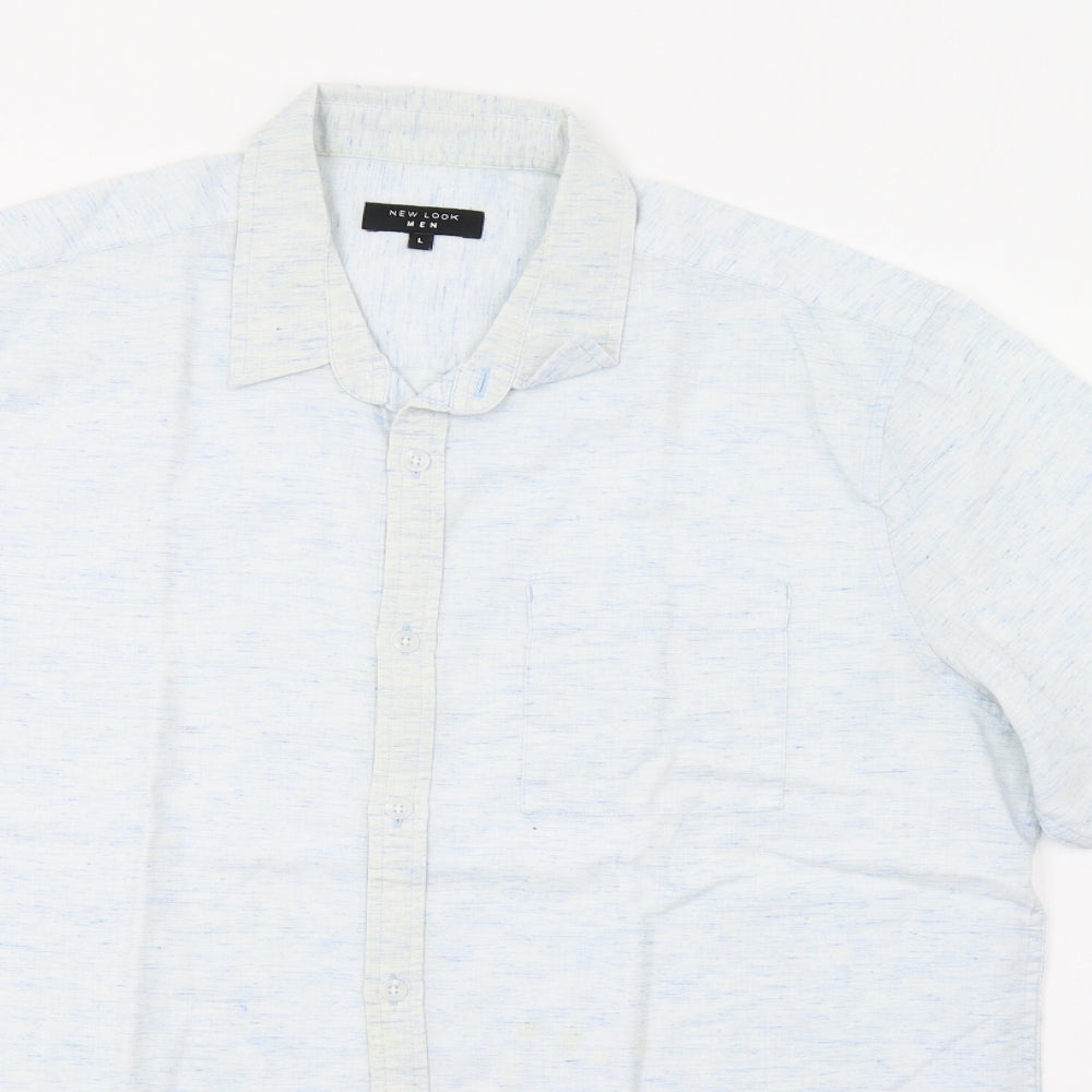 Mens UK Size L New Look Blue  Button-Up Short Sleeve Casual Shirt