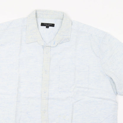 Mens UK Size L New Look Blue  Button-Up Short Sleeve Casual Shirt