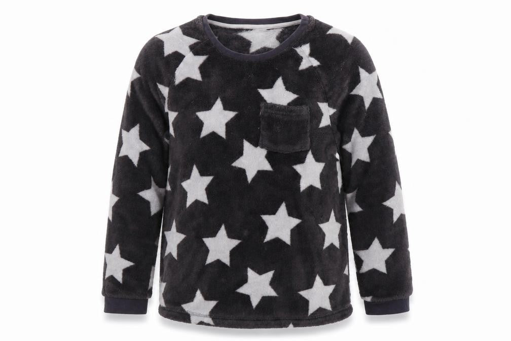 Front view of George girls’ grey top pyjama set, size 9-10, years - star print
