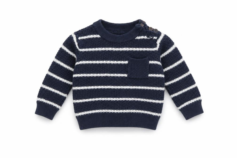 Front view of F&F Baby Blue Striped jumper, size 3-6, Months