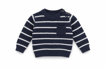 Front view of F&F Baby Blue Striped jumper, size 3-6, Months