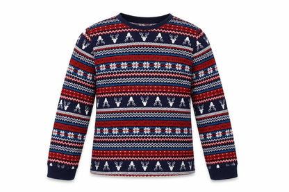 Front view of F&F girls’ red fair isle top pyjama top, size 9-10, years