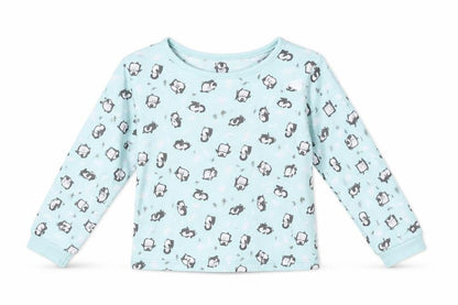 Front view of George girls’ blue top pyjama top, size 3-4, years - penguin print