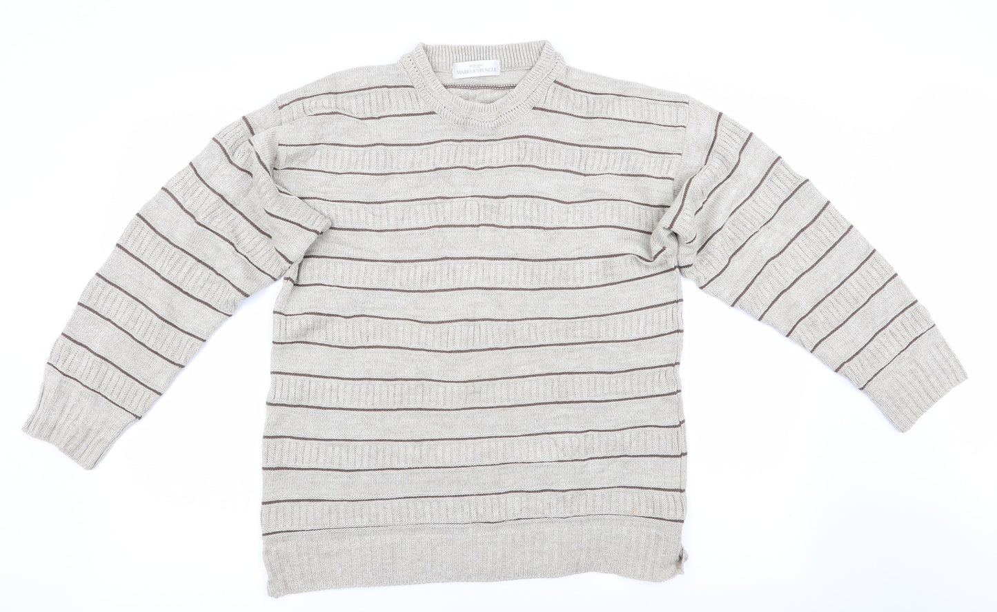Marks and Spencer Mens Beige Striped  Pullover Jumper Size M