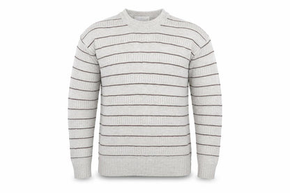 Front view of Marks & Spencer men’s beige striped jumper, size M