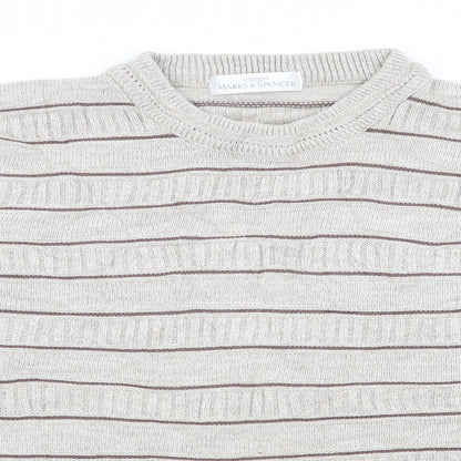 Marks and Spencer Mens Beige Striped  Pullover Jumper Size M