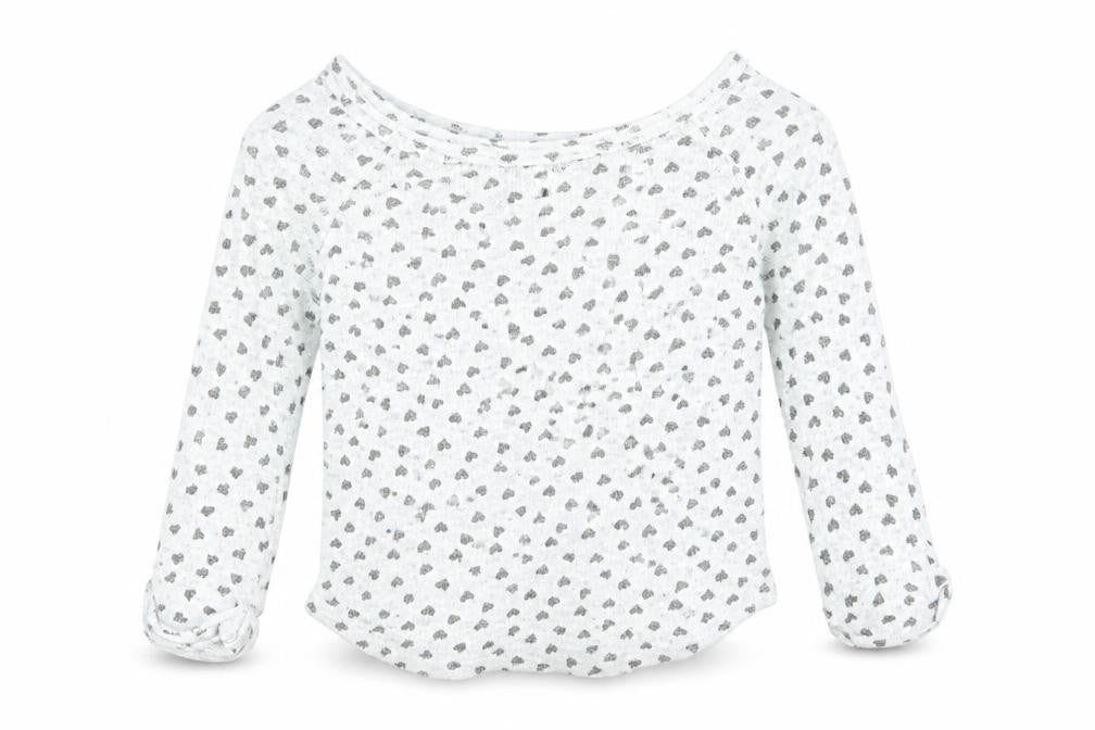 Front view of New Look women’s green jumper, size UK 8, - heart print