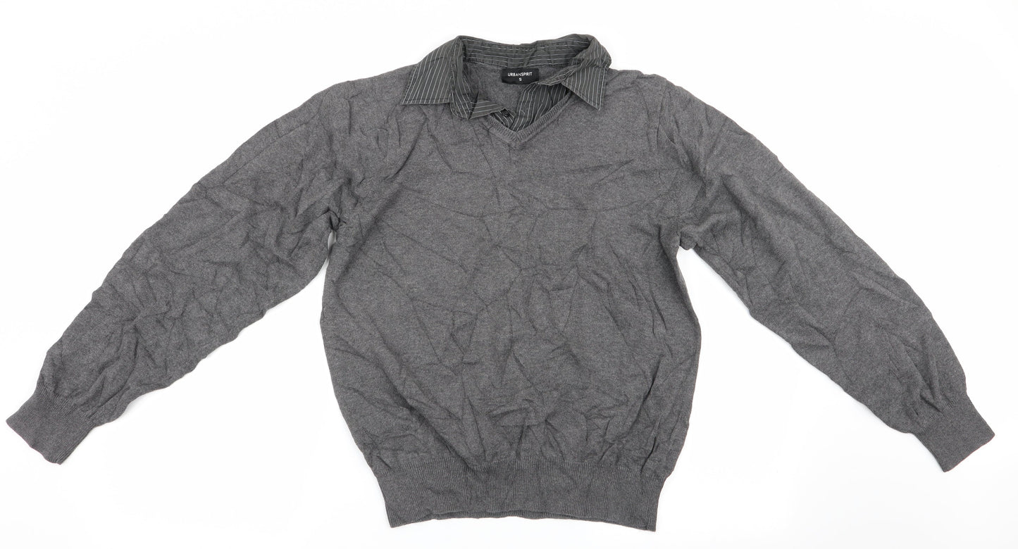 Urban Spirit Mens Grey   Pullover Jumper Size S  - Faux collar