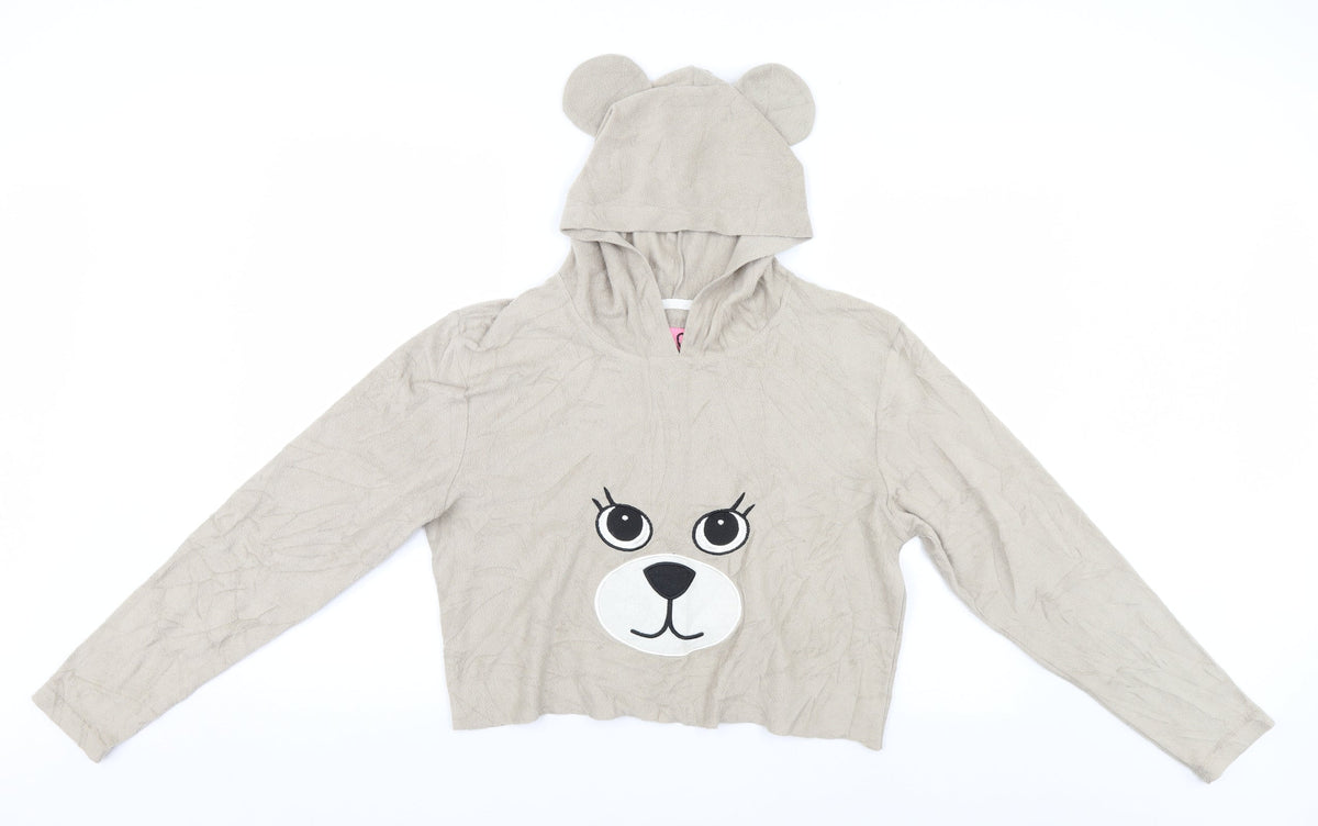 Front view of Adore women’s beige pullover hoodie - bear