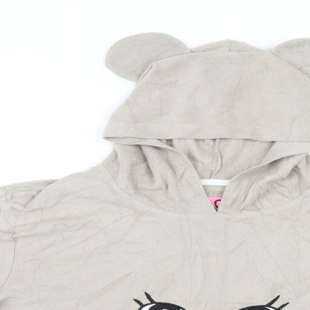 Close-up detail of Adore women’s beige pullover hoodie - bear