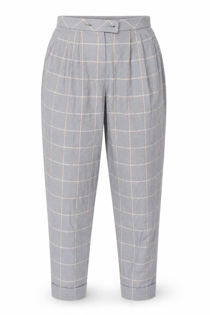 Front view of Topshop women’s grey plaid trousers, size UK 6, 27-inch leg