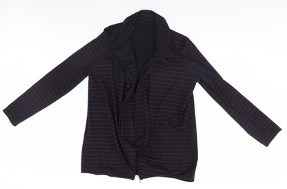 Preworn Womens Black Striped  Overcoat Coatigan Size 12