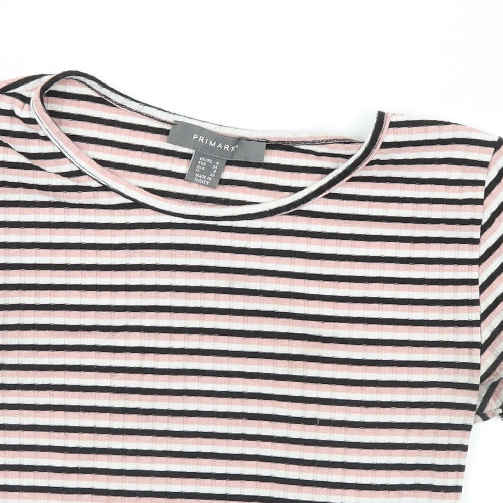 Primark Womens Grey Striped  Basic T-Shirt Size 6