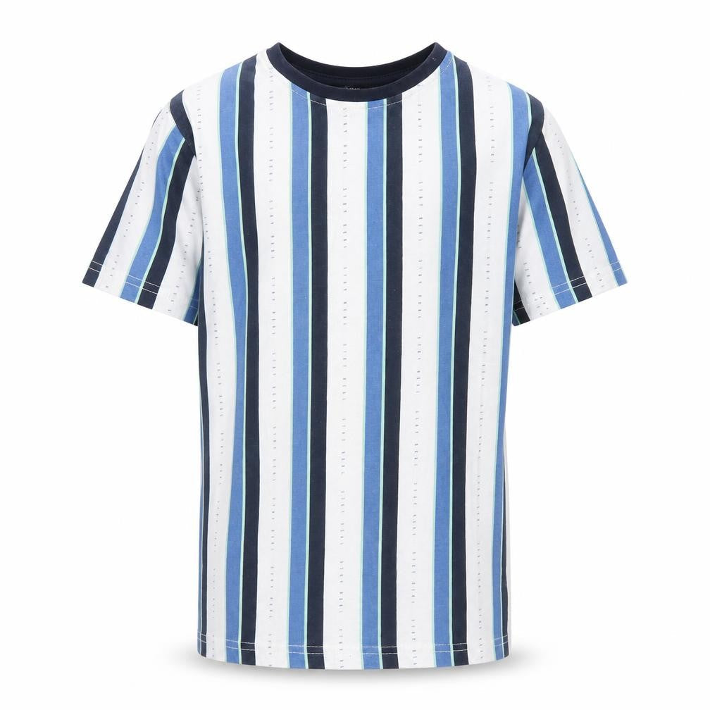 Front view of George boys’ white striped basic t-shirt, size 9-10, years - stay real