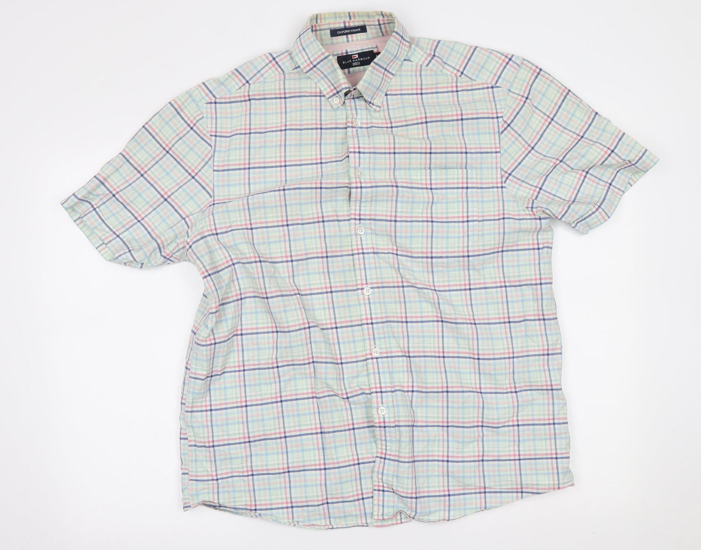Mens UK Size M M&S Green  Button-Up Short Sleeve Casual Shirt