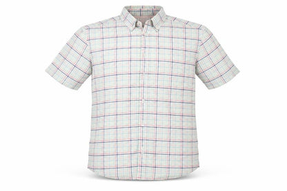 Front view of Marks & Spencer men’s green plaid button-up, size M