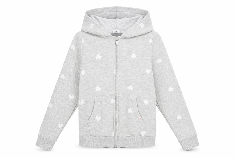 Front view of H&M boys’ grey full zip hoodie, size 8-9, years