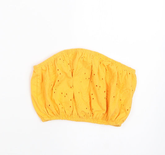 Primark Womens Yellow Floral  Cropped T-Shirt Size 2XS