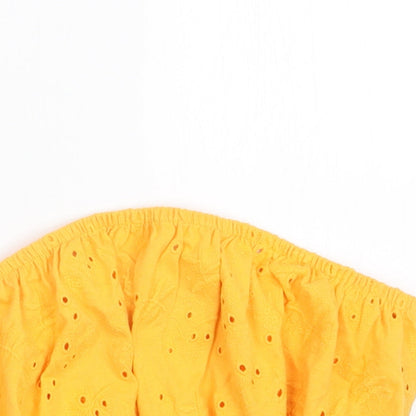 Primark Womens Yellow Floral  Cropped T-Shirt Size 2XS