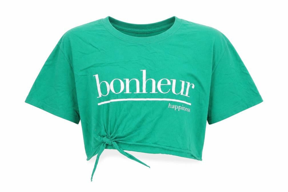 Front view of River Island women’s green cropped t-shirt, size UK 12