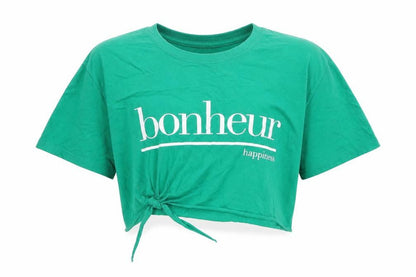 Front view of River Island women’s green cropped t-shirt, size UK 12