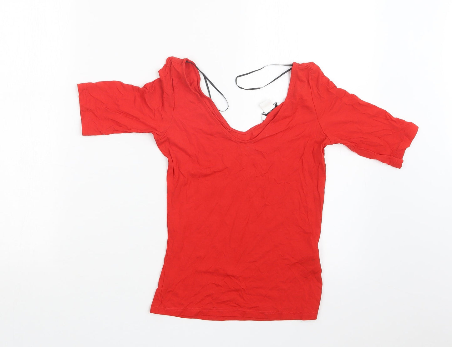 Womens UK Size 2XS Monki Red Basic T-Shirt