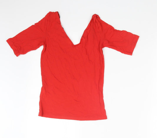Womens UK Size 2XS Monki Red Basic T-Shirt