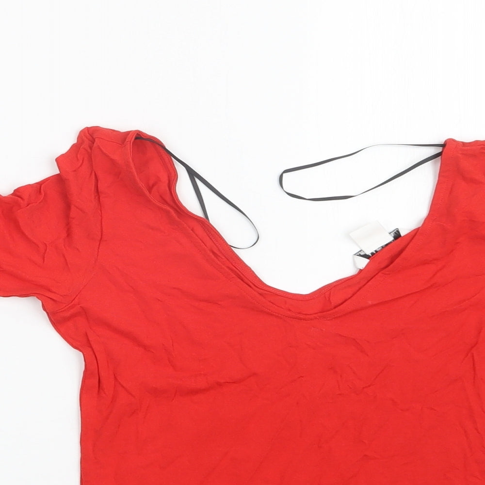 Womens UK Size 2XS Monki Red Basic T-Shirt
