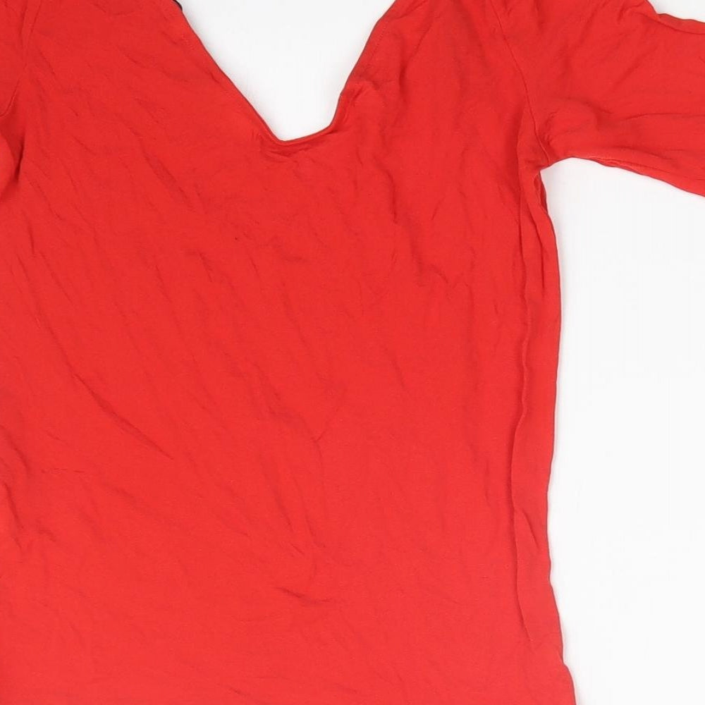 Womens UK Size 2XS Monki Red Basic T-Shirt