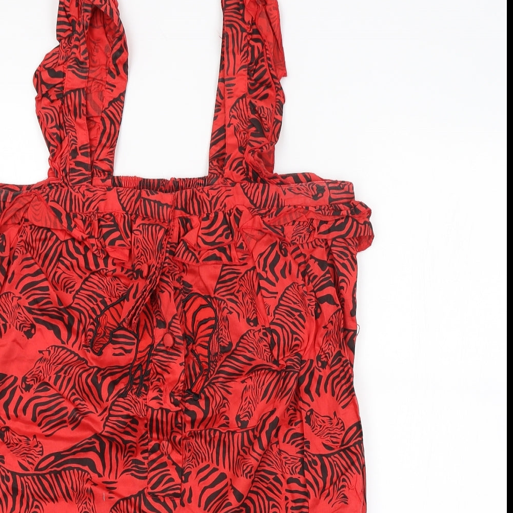 Peoples Market Womens Red Animal Print  Basic Blouse Size M  - ZEBRA