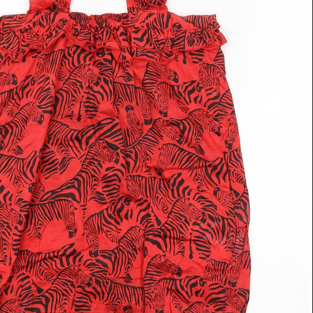 Peoples Market Womens Red Animal Print  Basic Blouse Size M  - ZEBRA