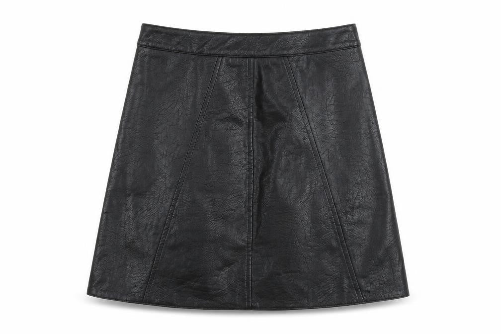 Front view of IVIVI women’s black mini skirt, size L