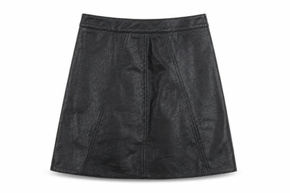 Front view of IVIVI women’s black mini skirt, size L
