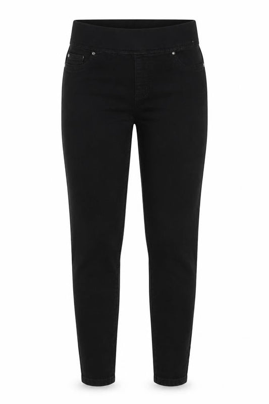 Front view of Denim Co women’s black jegging jeans, size UK 8, 28-inch leg