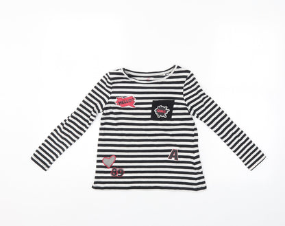 Pepperts Girls Black Striped  Pullover Jumper Size 7-8 Years