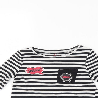 Pepperts Girls Black Striped  Pullover Jumper Size 7-8 Years