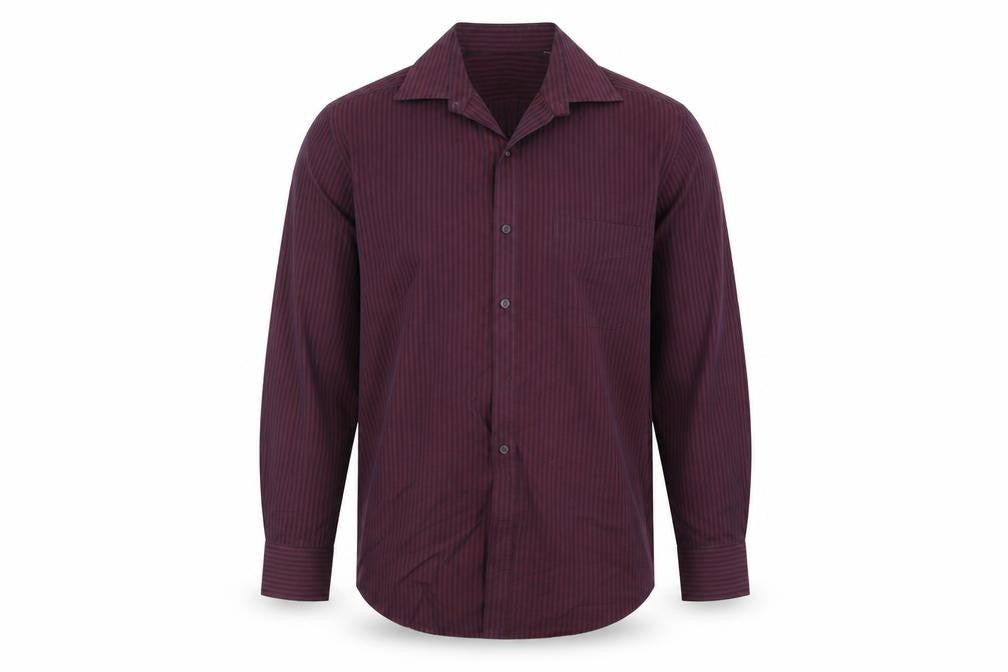 Front view of Jack reid men’s purple striped button-up, size 14.5