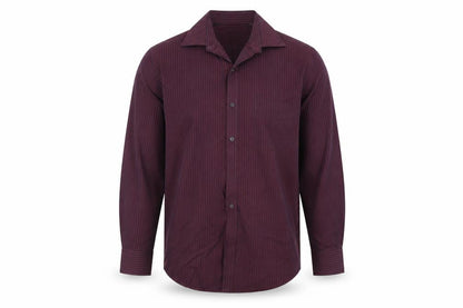 Front view of Jack reid men’s purple striped button-up, size 14.5