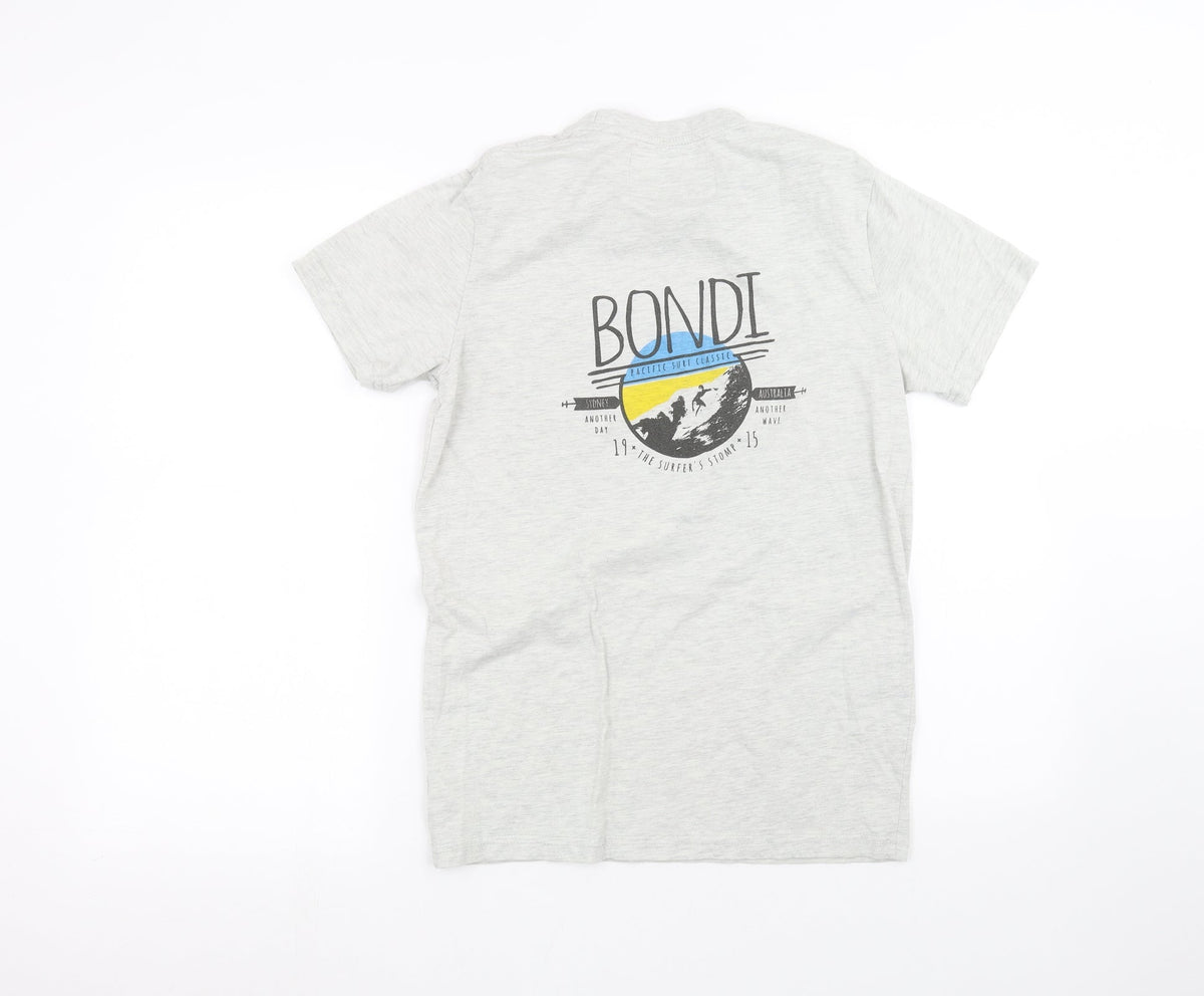 Back view of Between The Flags men’s grey t-shirt, size XS