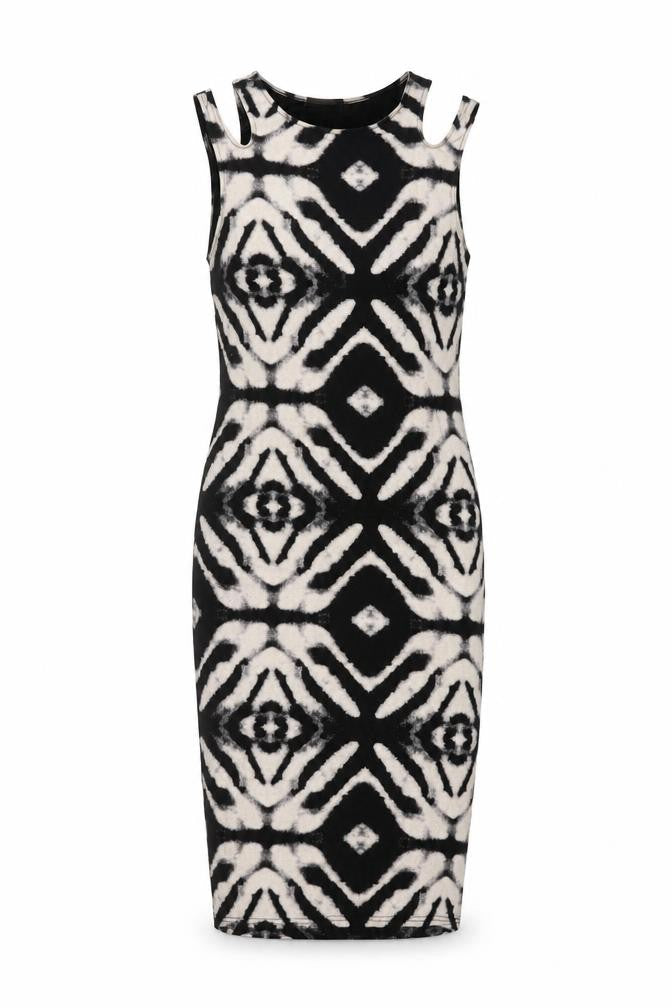 Front view of River Island women’s black pencil dress, size UK 10