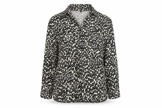 Front view of Arista women’s white polka dot basic button-up, size UK 14