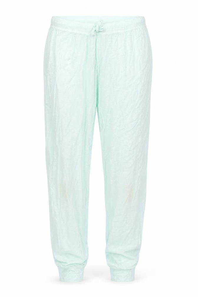 Front view of Marks & Spencer women’s blue trousers, size UK 12, 27-inch leg
