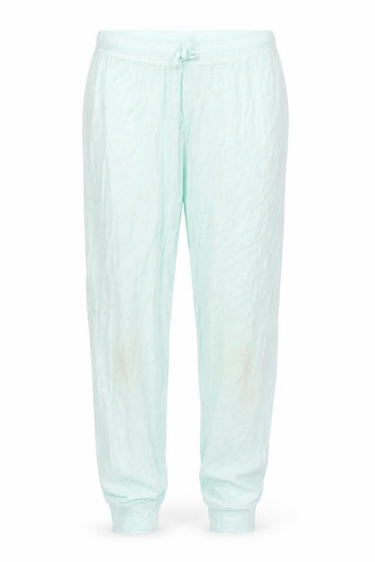 Front view of Marks & Spencer women’s blue trousers, size UK 12, 27-inch leg