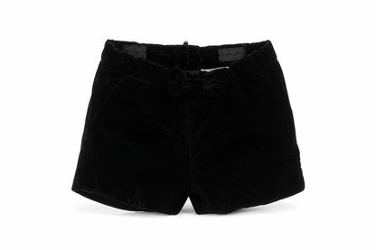 Front view of H&M girls’ black sweat shorts, size 5-6, years