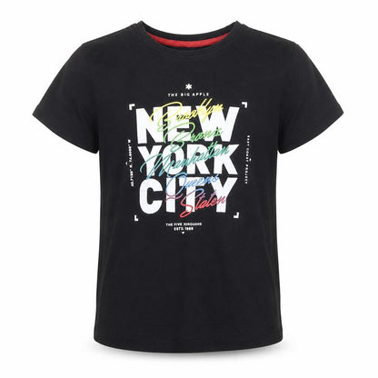 Front view of Primark girls’ black basic t-shirt, size 8-9, years - new york city