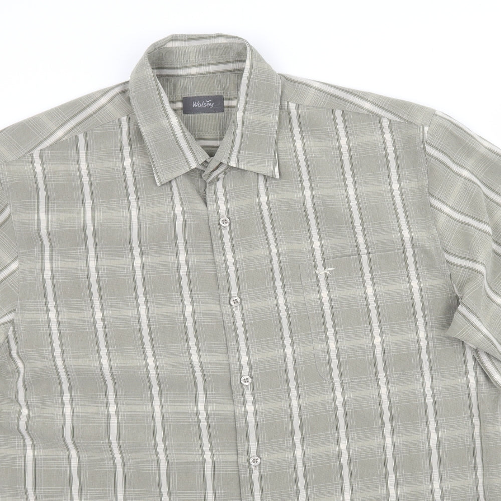 Wolsey Mens Green Plaid   Button-Up Size L  - Grey / Green